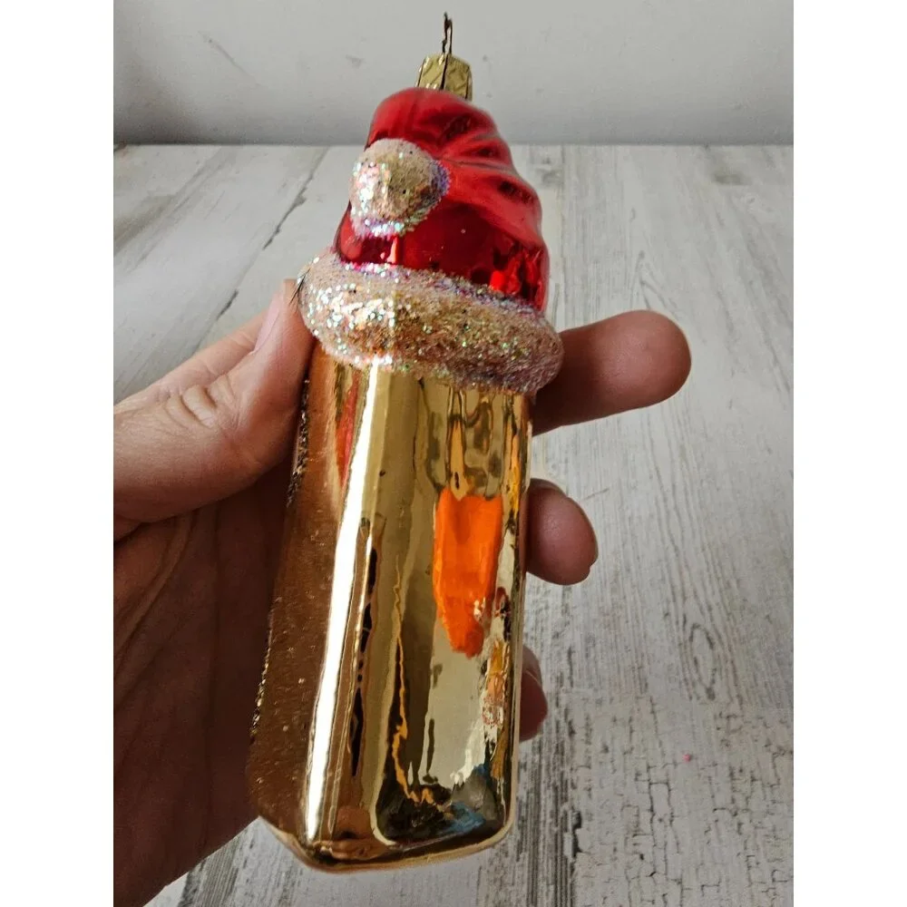 inge glas Glass whiskey‎ bottle ornament Xmas tree alcohol hat gold glitter